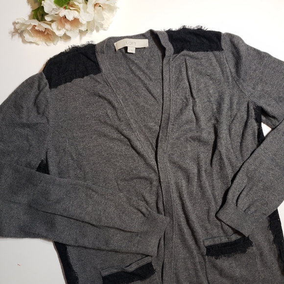 LOFT Sweaters - Loft Gray Lace Detail Button Cardigan
